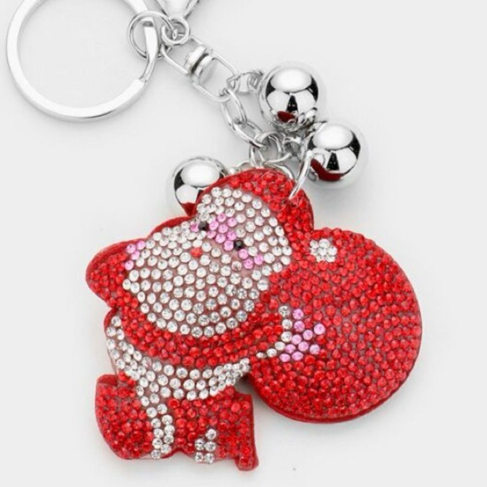 Christmas Santa Clause rhinestone bling keychain handbag charm purse New - Picture 4 of 5